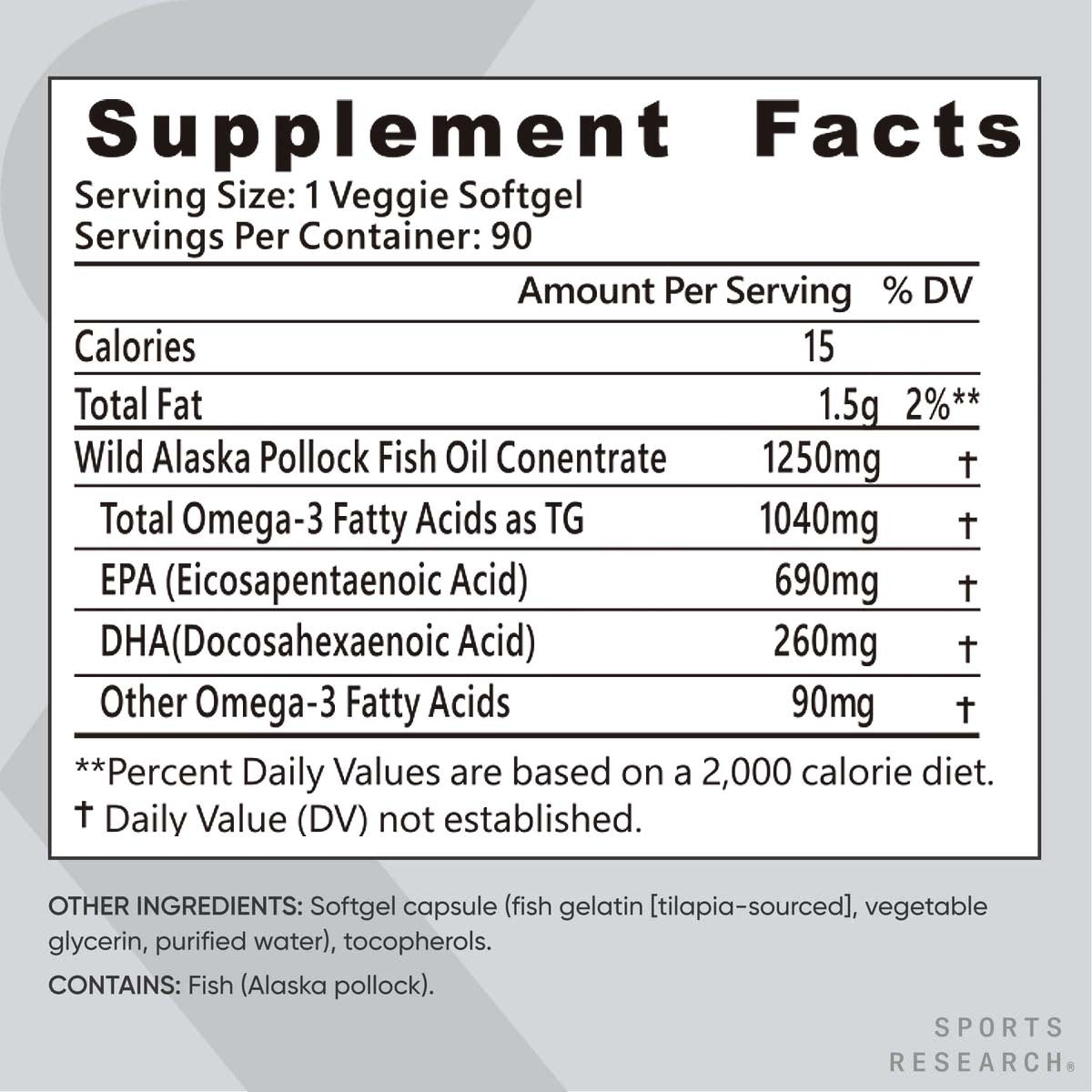 Triple Strength Omega 3 Fish Oil Burpless Fish Oil Supplement W EPA & DHA Fatty Acids From Single-Source Wild Alaska Pollock 90 Count