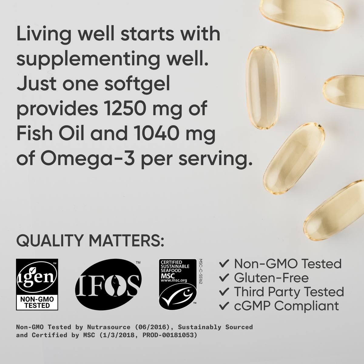 Triple Strength Omega 3 Fish Oil  Burpless Fish Oil Supplement W EPA & DHA Fatty Acids From Single-Source Wild Alaska Pollock 90 Count