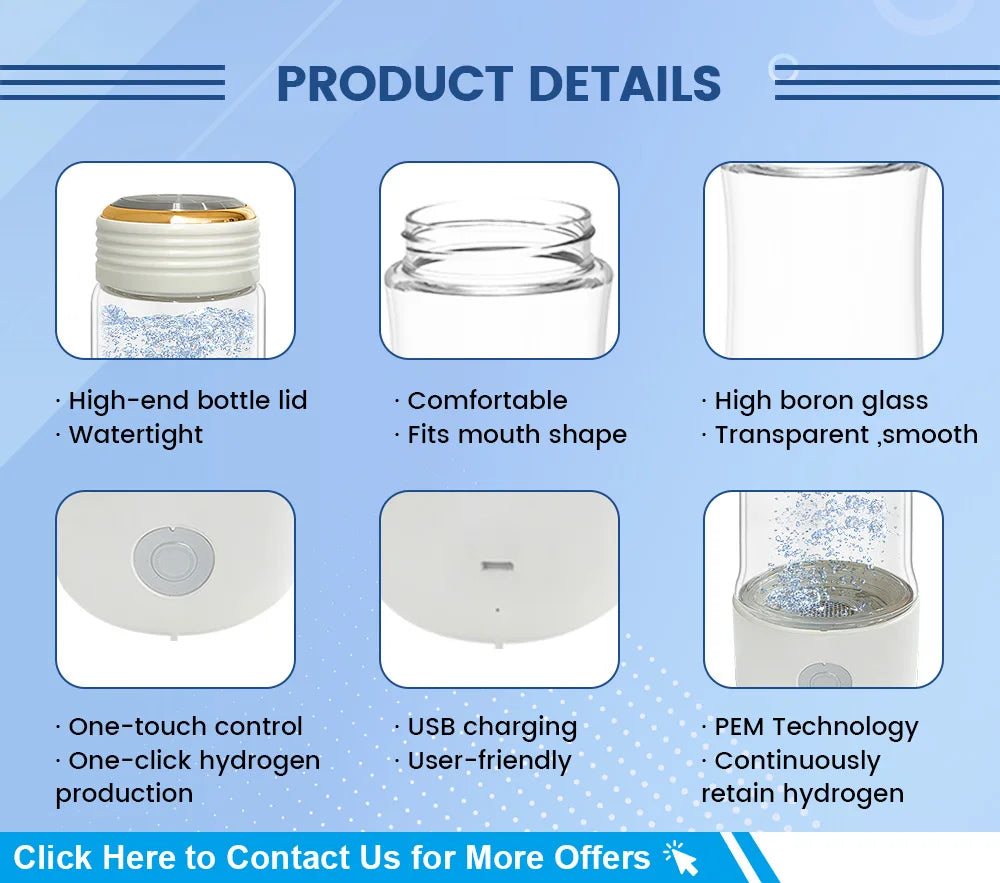 Usb Charging Dupont Hydrogen Water Bottle for Health